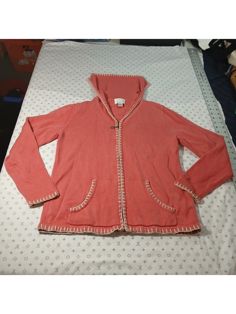 Vintage Christopher Banks Pink Hooded Zip Sweater Whipstitch Cottagecore S